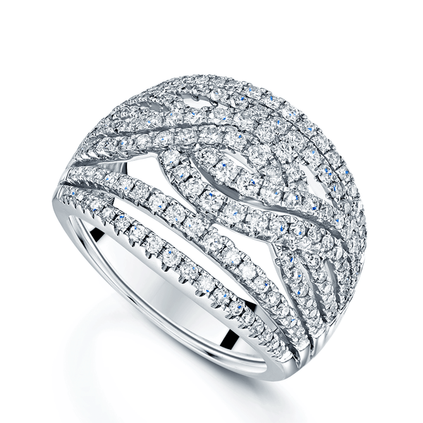 Berry's 18ct White Gold Diamond Eight Row Dress Ring With Double Row Centre Twist - Berry's Jewellers