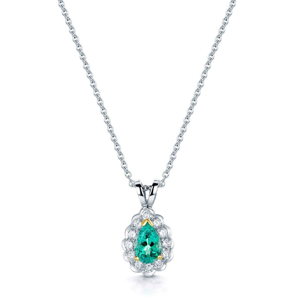 Berry's 18ct White Gold Diamond & Emerald Pear Shape Cluster Pendant - Berry's Jewellers