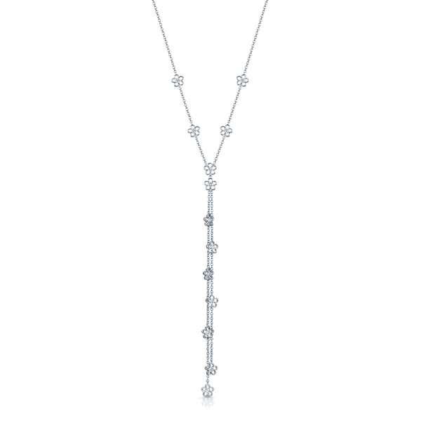 Berry's 18ct White Gold Diamond Fine Chain Daisy Tassel Necklet - Berry's Jewellers