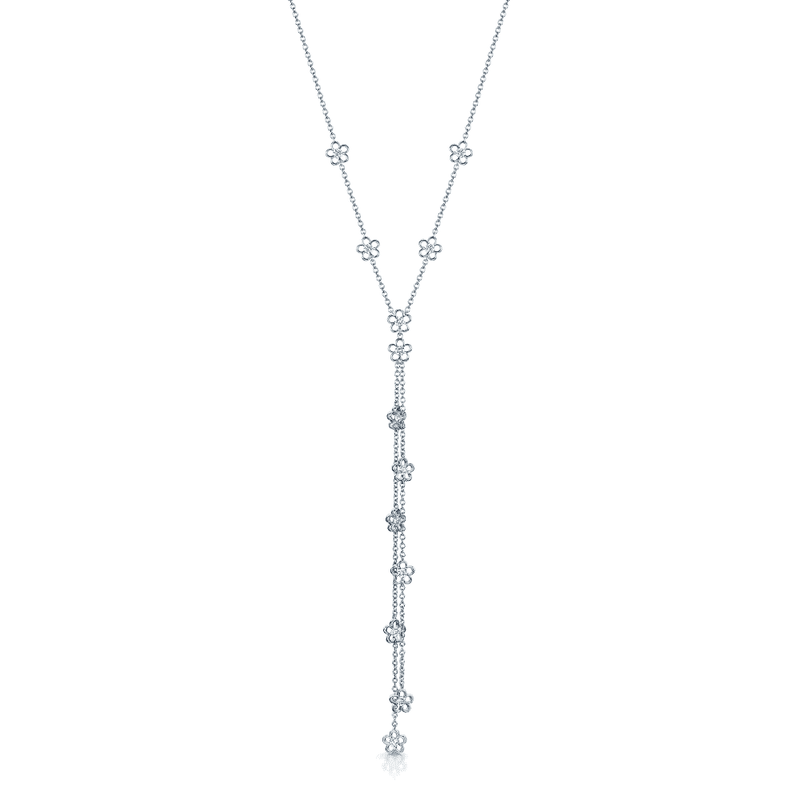 Berry's 18ct White Gold Diamond Fine Chain Daisy Tassel Necklet - Berry's Jewellers