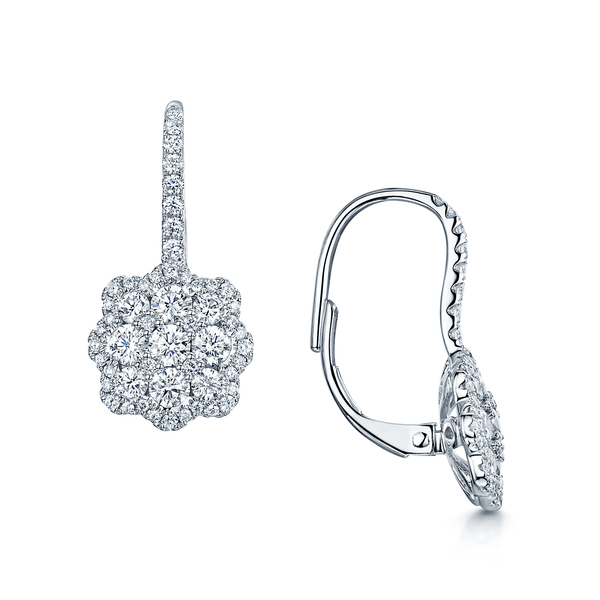 Berry's 18ct White Gold Diamond Flower Cluster Drop Earrings - Berry's Jewellers