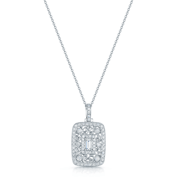 Berry's 18ct White Gold Diamond Open Filigree Design Rectangular Shape Pendant - Berry's Jewellers