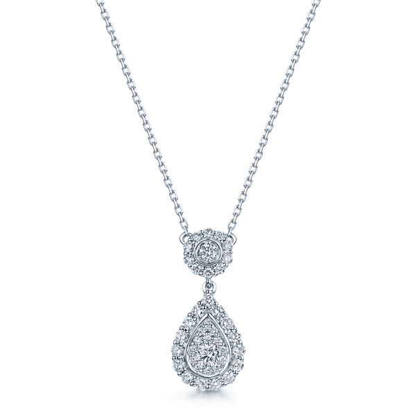 Berry's 18ct White Gold Diamond Pave Fancy Halo Pear Drop Pendant - Berry's Jewellers