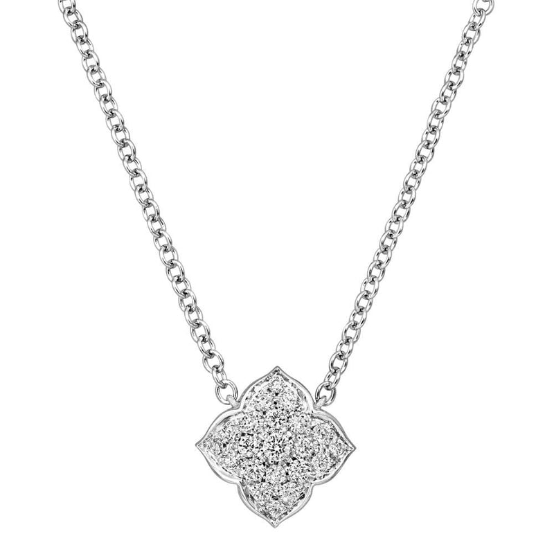 Berry's 18ct White Gold Diamond Pave Flower Necklace - Berry's Jewellers