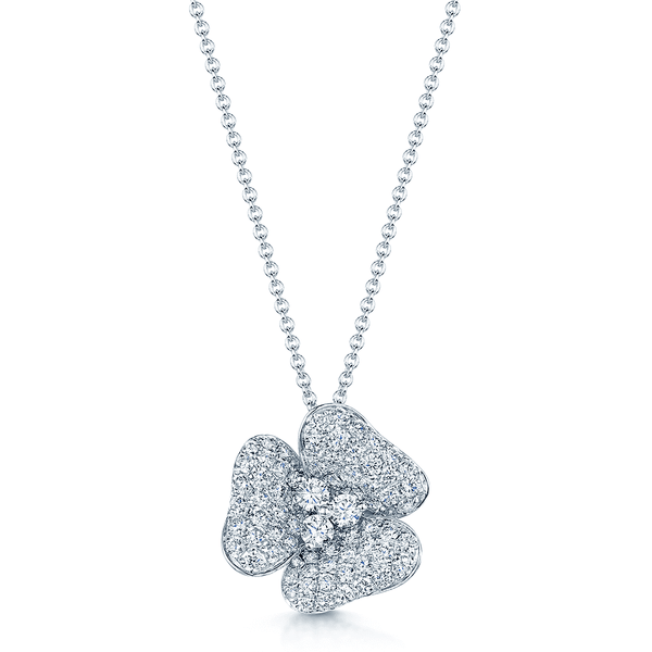 Berry's 18ct White Gold Diamond Pave Set Flower Pendant - Berry's Jewellers
