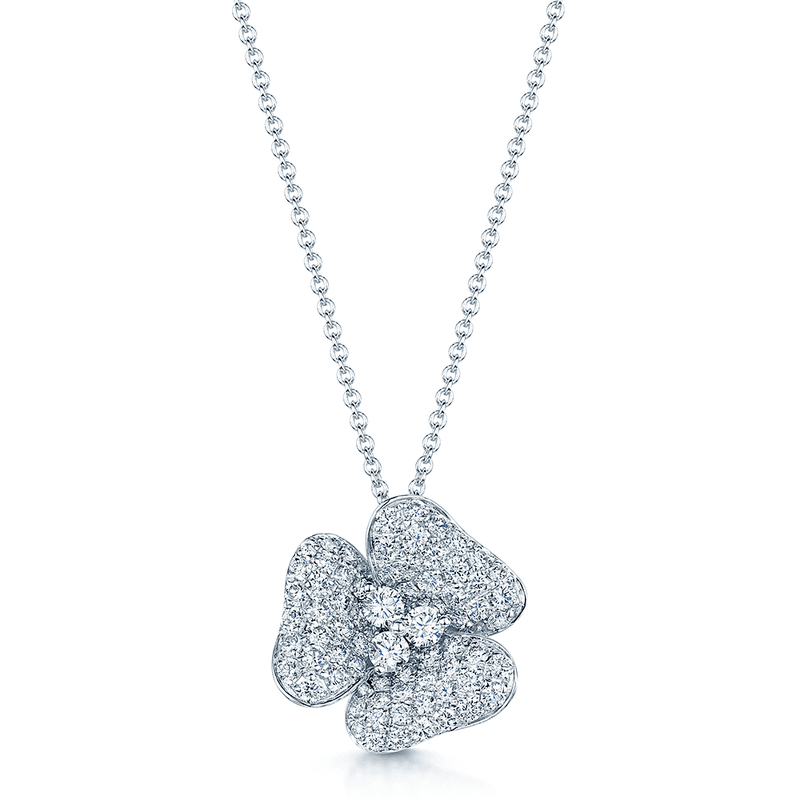 Berry's 18ct White Gold Diamond Pave Set Flower Pendant - Berry's Jewellers