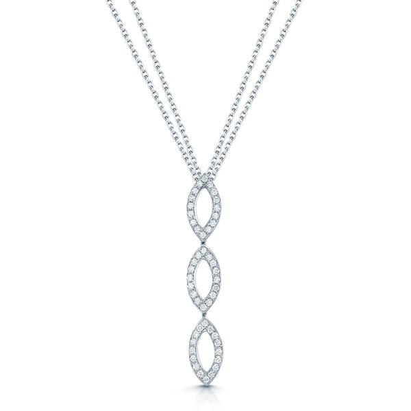 Berry's 18ct White Gold Diamond Pave Set Marquise Shape Three Link Drop Pendant - Berry's Jewellers