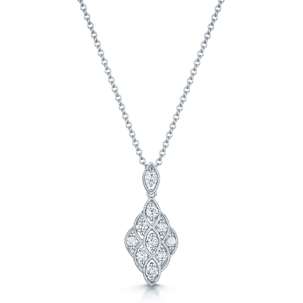 Berry's 18ct White Gold Diamond Scalloped Lace and Millgrain Edge Design Pendant - Berry's Jewellers