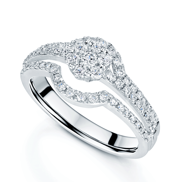 Berry's 18ct White Gold Diamond Set Cluster Ring With Three Row Diamond Set Shoulders - Berry's Jewellers