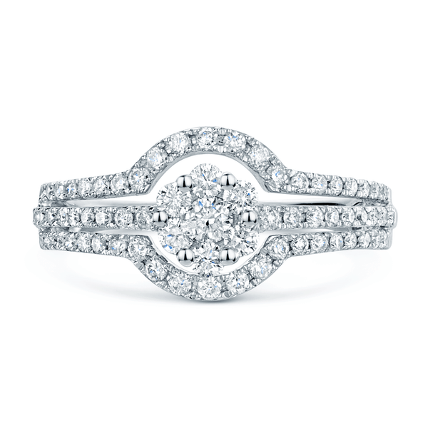 Berry's 18ct White Gold Diamond Set Cluster Ring With Three Row Diamond Set Shoulders - Berry's Jewellers