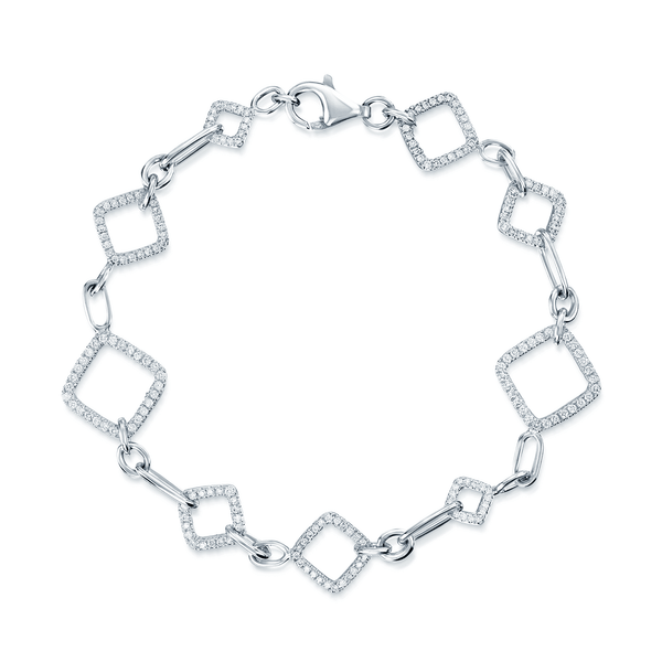 Berry's 18ct White Gold Diamond Set & Diamond Shape Link Bracelet - Berry's Jewellers