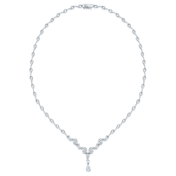 Berry's 18ct White Gold Diamond Set Fancy Collarette Style Drop Necklace - Berry's Jewellers