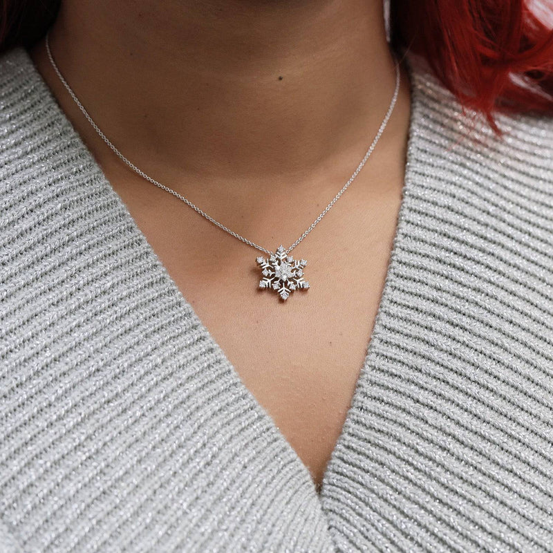 18ct White Gold Diamond Snowflake Pendant - Main Image