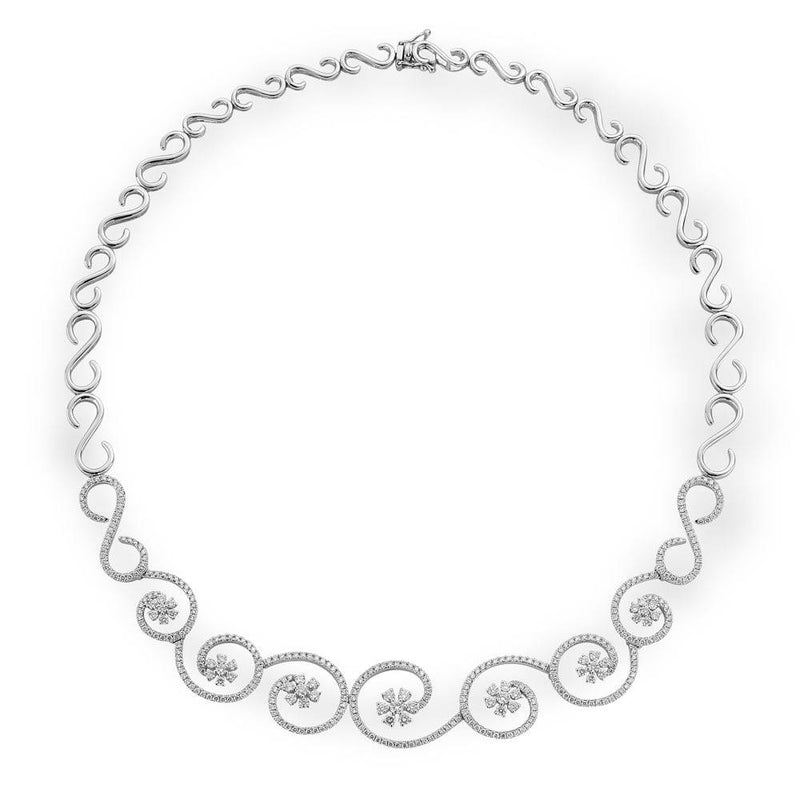 Berry's 18ct White Gold Diamond Swirl Link Necklace - Berry's Jewellers