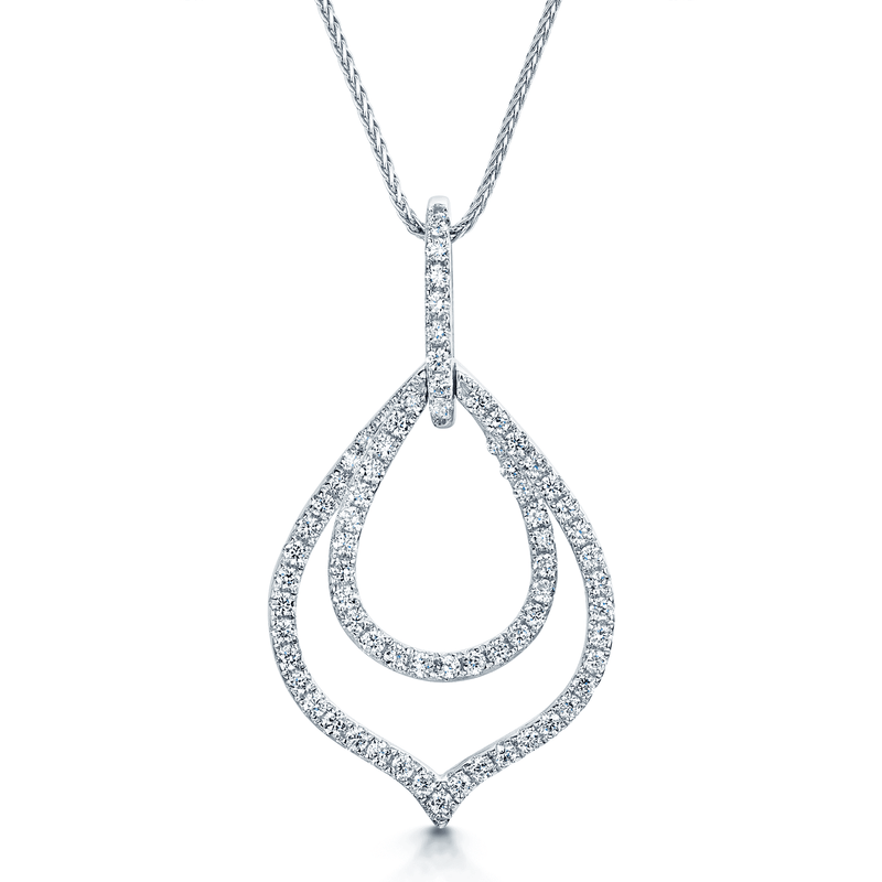 Berry's 18ct White Gold Double Teardrop Pave Diamond Necklace - Berry's Jewellers