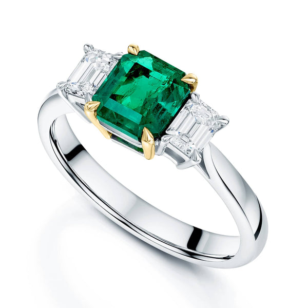 Berry's 18ct White Gold Emerald And Diamond Three Stone Ring - Berry's Jewellers