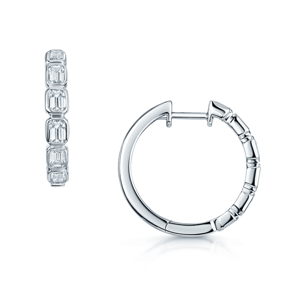 Berry's 18ct White Gold Emerald Cut Diamond Rub Over Hoop Earrings - Berry's Jewellers