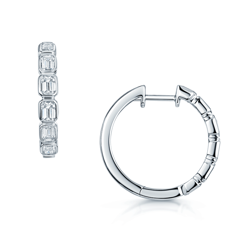 Berry's 18ct White Gold Emerald Cut Diamond Rub Over Hoop Earrings - Berry's Jewellers
