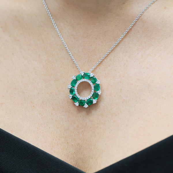 Berry's 18ct White Gold Emerald & Diamond Open Circle Pendant - Berry's Jewellers