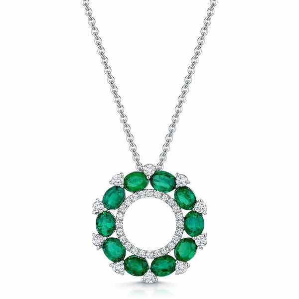 Berry's 18ct White Gold Emerald & Diamond Open Circle Pendant - Berry's Jewellers