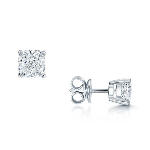 Berry's 18ct White Gold GIA Certificated Cushion Cut Diamond Single Stone Stud Earrings - Berry's Jewellers