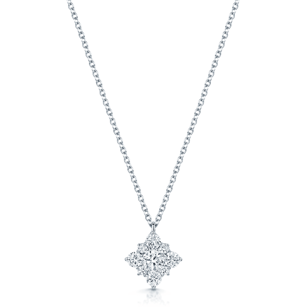 Berry's 18ct White Gold GIA Certificated Diamond Off Set Square Cluster Pendant - Berry's Jewellers