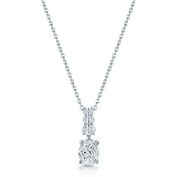 Berry's 18ct White Gold GIA Certificated Oval Brilliant Cut Diamond Graduated Drop Necklace - Berry's Jewellers