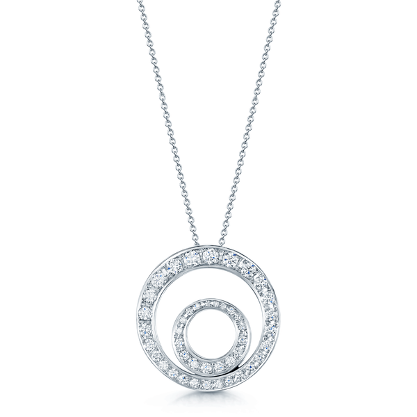 Berry's 18ct White Gold Graduated Brilliant Cut Diamond Double Circular Pendant - Berry's Jewellers