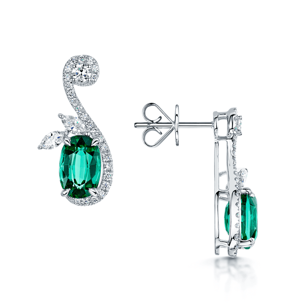 Berry's 18ct White Gold Green Tourmaline And Diamond Fancy Drop Earrings - Berry's Jewellers