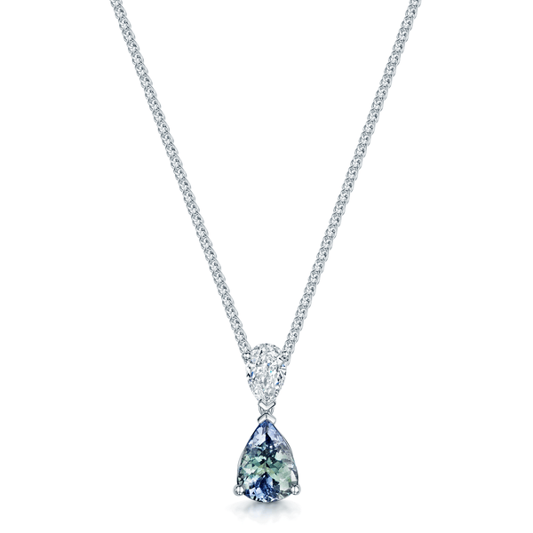 Berry's 18ct White Gold Green Zoisite And Pear Shape Diamond Pendant - Berry's Jewellers