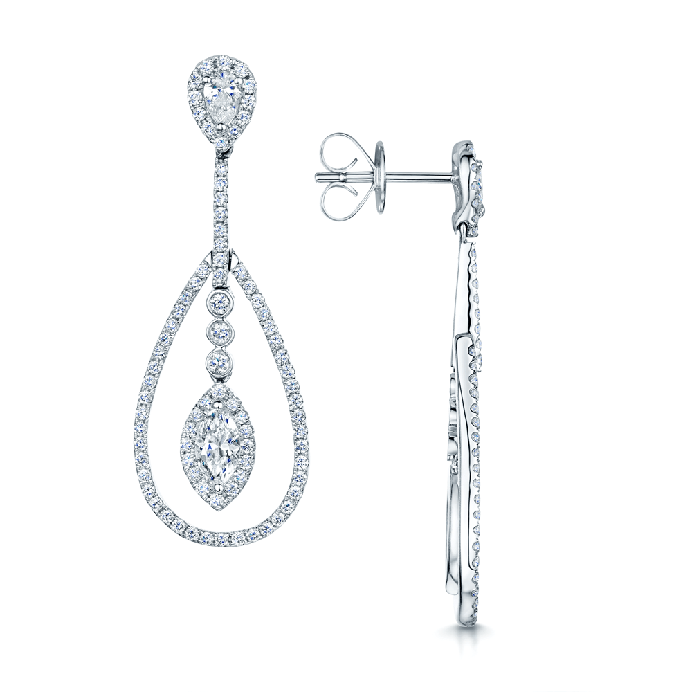 Berry's 18ct White Gold Long Drop Diamond Earrings - Berry's Jewellers