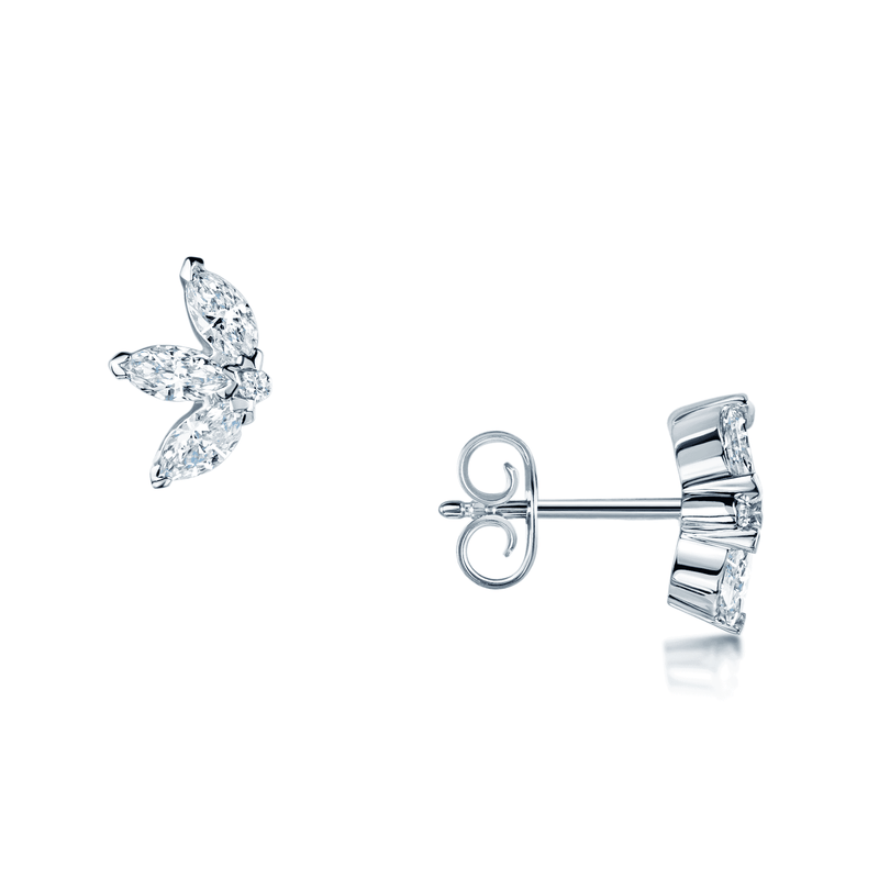 Berry's 18ct White Gold Marquise Brilliant Cut Leaf Design Stud Earrings - Berry's Jewellers