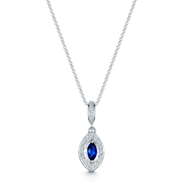 Berry's 18ct White Gold Marquise Cut Sapphire And Diamond Pendant - Berry's Jewellers