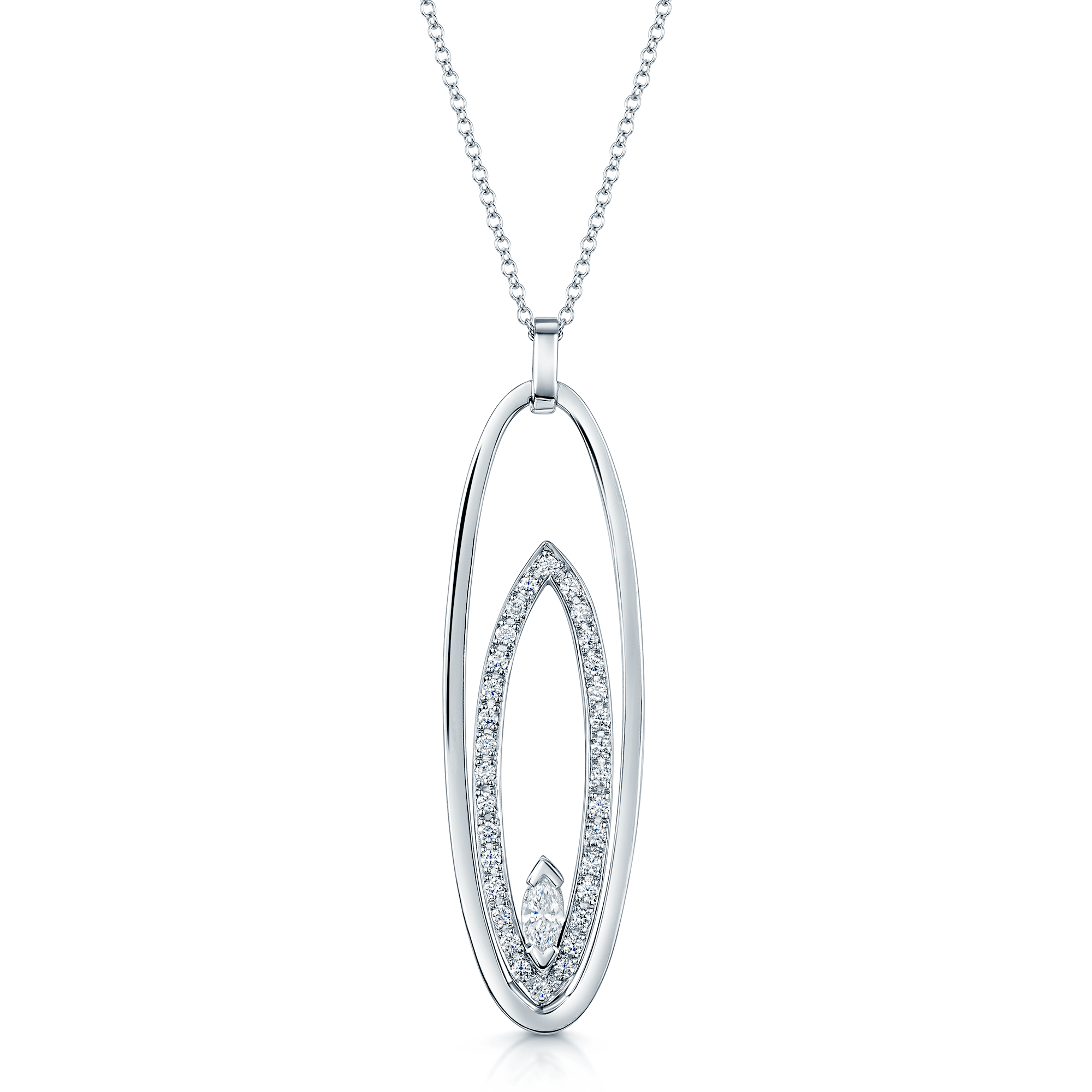 Berry's 18ct White Gold Marquise & Round Brilliant Cut Double Oval Pendant - Berry's Jewellers