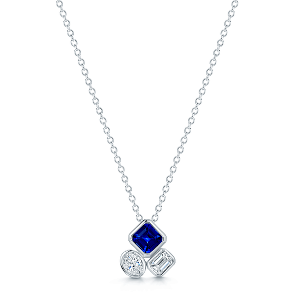 Berry's 18ct White Gold Mixed Cut Sapphire And Diamond Rub Over Pendant - Berry's Jewellers