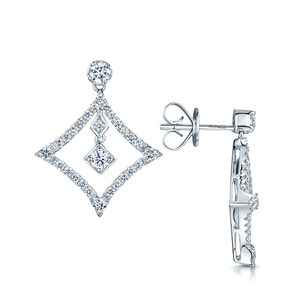 Berry's 18ct White Gold Off-Set Open Square Diamond Earrings - Berry's Jewellers