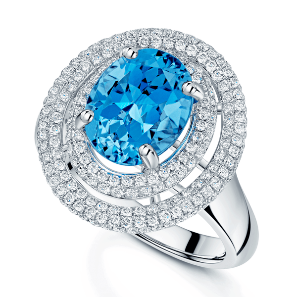Berry's 18ct White Gold Oval Blue Topaz and Diamond Surround Ring - Berry's Jewellers