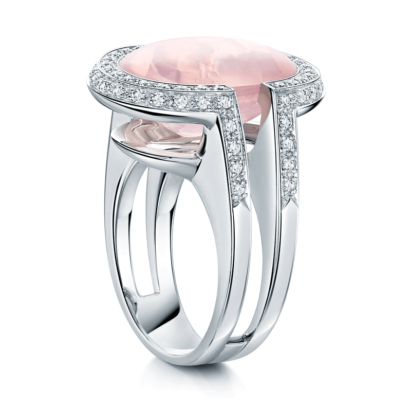 Berry's 18ct White Gold Oval Cabochon Rose Quartz Dress Ring With Split Diamond Shoulders - Berry's Jewellers