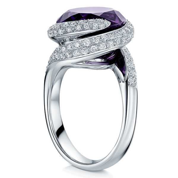 Berry's 18ct White Gold Oval Cut Amethyst And Diamond Swirl Design Ring - Berry's Jewellers