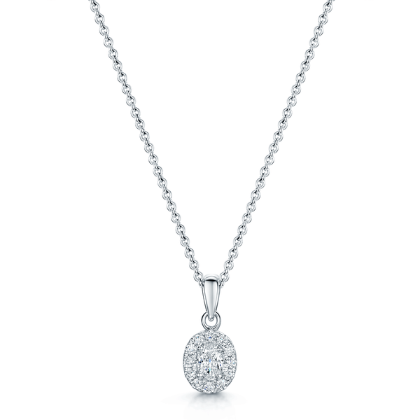 Berry's 18ct White Gold Oval Cut Diamond Halo Drop Pendant - Berry's Jewellers