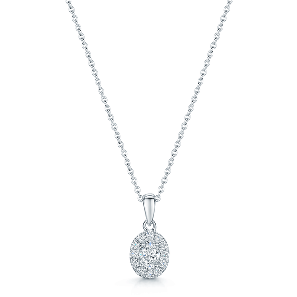 Berry's 18ct White Gold Oval Cut Diamond Halo Pendant - Berry's Jewellers