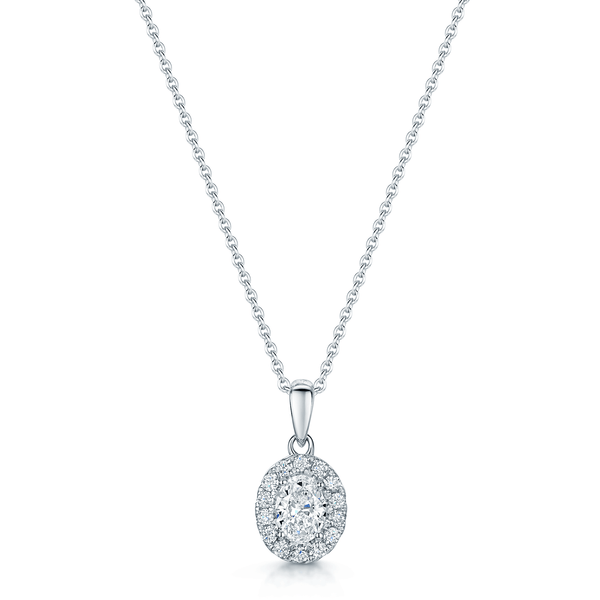 Berry's 18ct White Gold Oval Cut Diamond Halo Surround Pendant - Berry's Jewellers