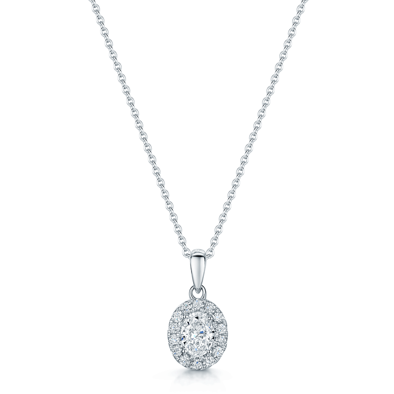 Berry's 18ct White Gold Oval Cut Diamond Halo Surround Pendant - Berry's Jewellers