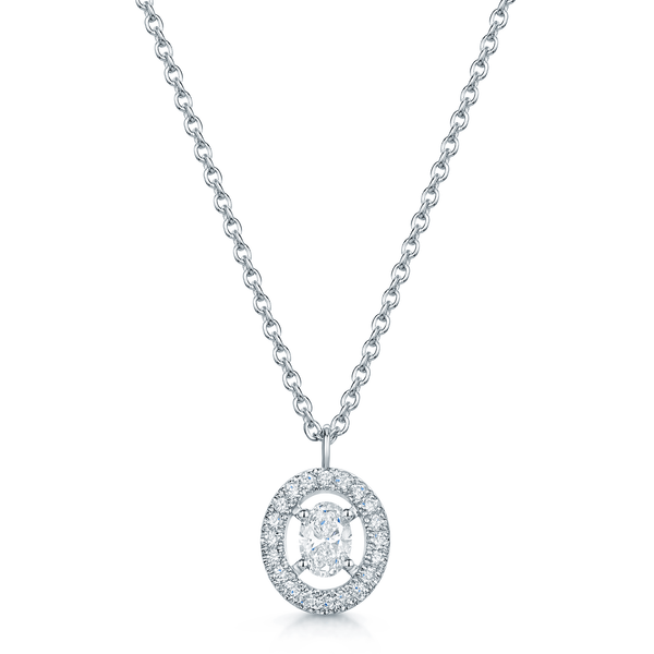 Berry's 18ct White Gold Oval Diamond Halo Pendant - Berry's Jewellers