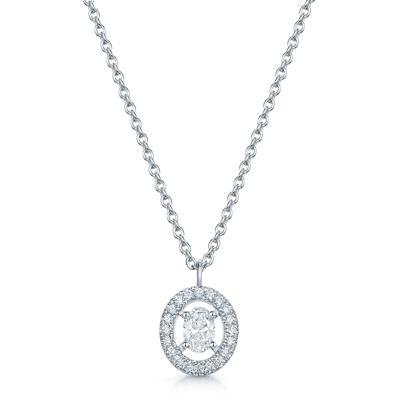 Berry's 18ct White Gold Oval Diamond Halo Pendant - Berry's Jewellers