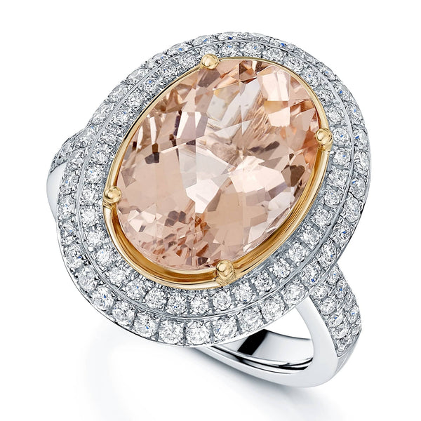 Berry's 18ct White Gold Oval Morganite & Diamond Double Halo Ring - Berry's Jewellers