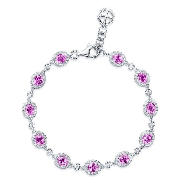 Berry's 18ct White Gold Oval Pink Sapphire And Diamond Cluster Bracelet - Berry's Jewellers
