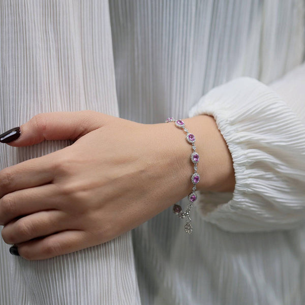 Berry's 18ct White Gold Oval Pink Sapphire And Diamond Cluster Bracelet - Berry's Jewellers