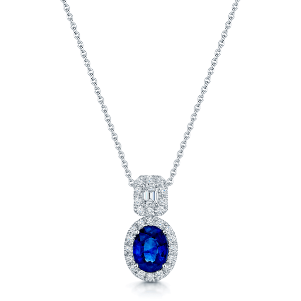 Berry's 18ct White Gold Oval Sapphire And Diamond Double Halo Pendant - Berry's Jewellers