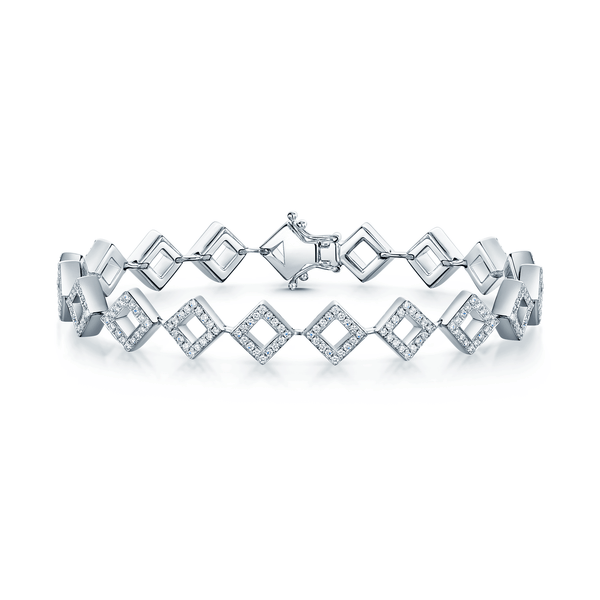Berry's 18ct White Gold Pave Diamond Set Square Link Bracelet - Berry's Jewellers